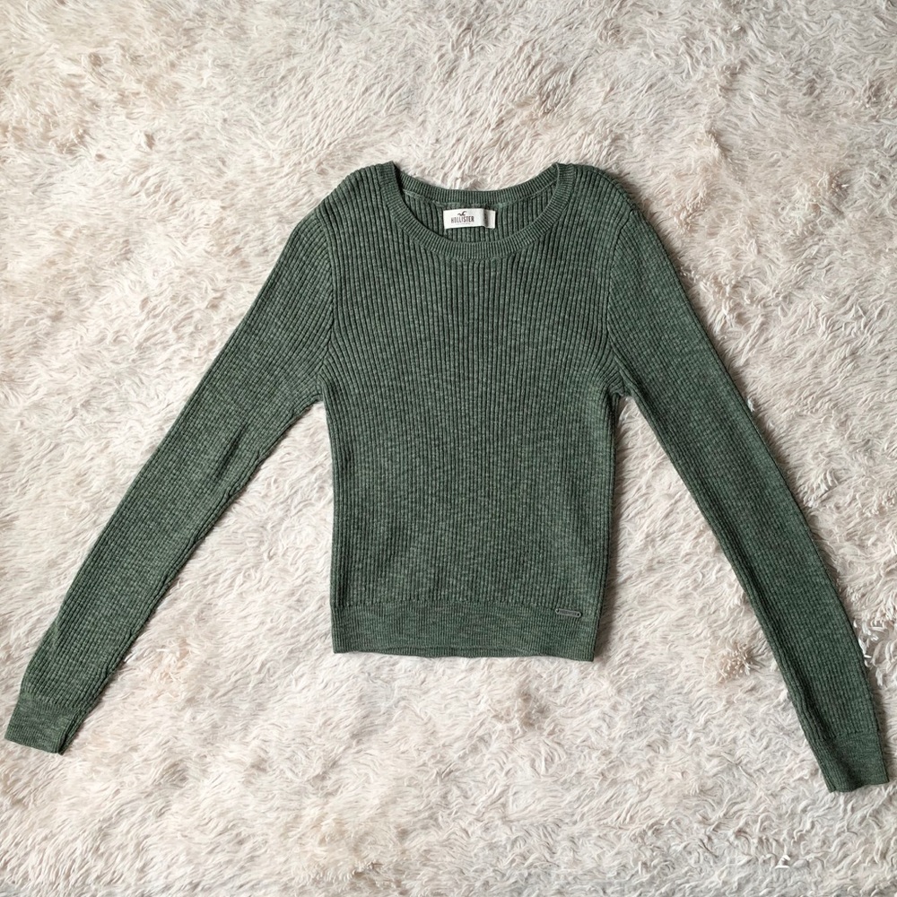 Ribbed Olive Green Crew Neck Sweater